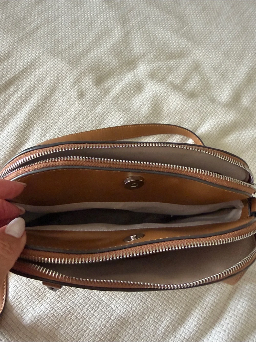 Nine West Tan & Beige Structured Satchel